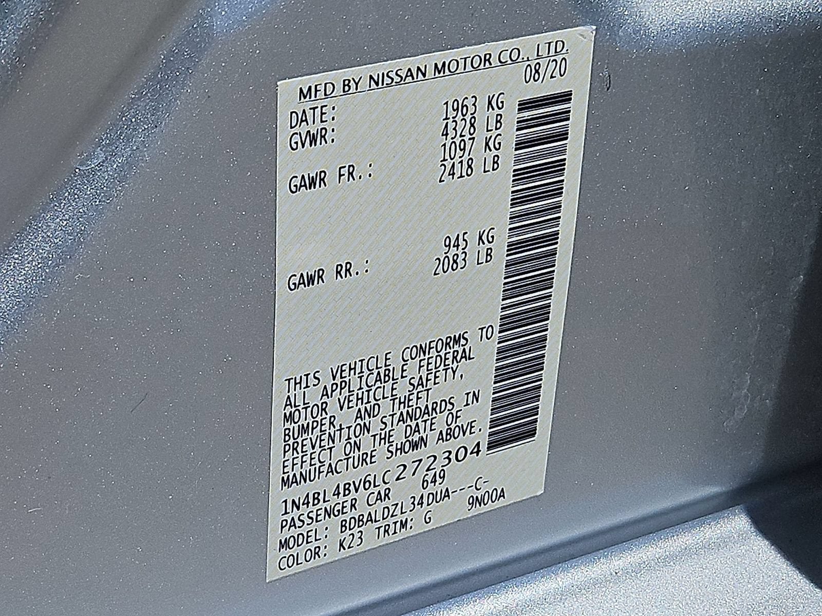 2020 Nissan Altima S FWD