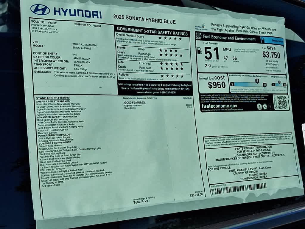 2026 Hyundai Sonata Hybrid Blue