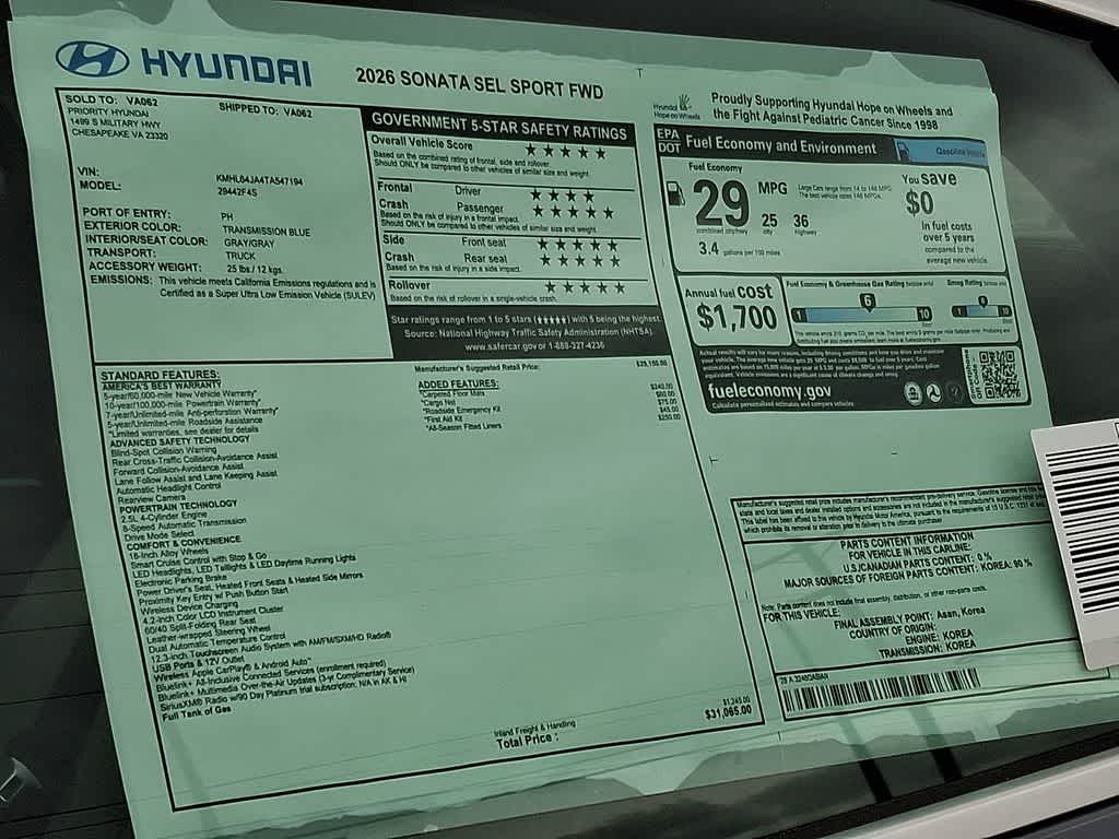 2026 Hyundai Sonata SEL Sport