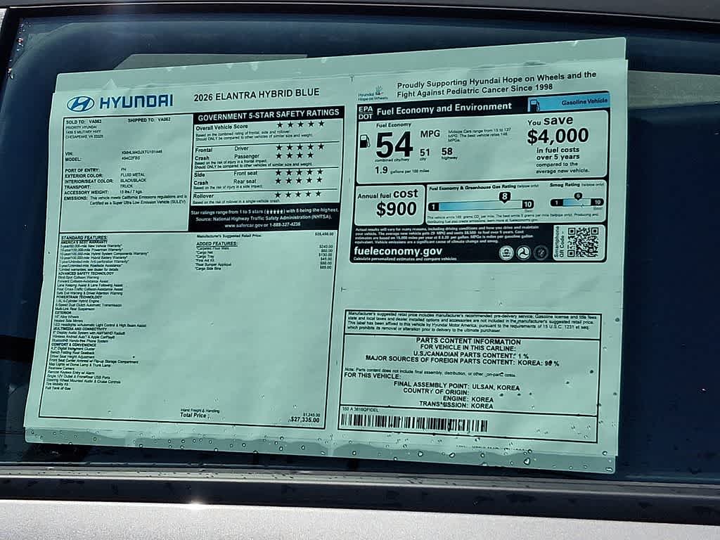 2026 Hyundai Elantra Hybrid Blue