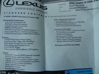 2026 Lexus TX 500h F SPORT Performance Premium