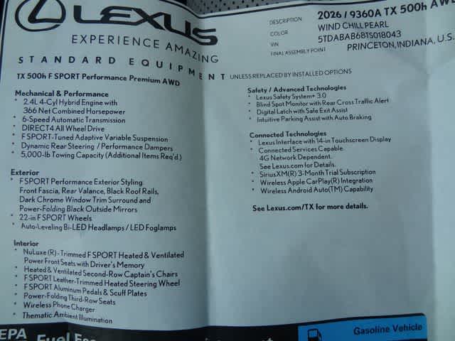 2026 Lexus TX 500h F SPORT Performance Premium