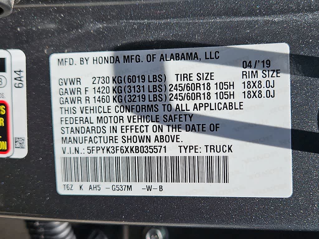 2019 Honda Ridgeline RTL-T